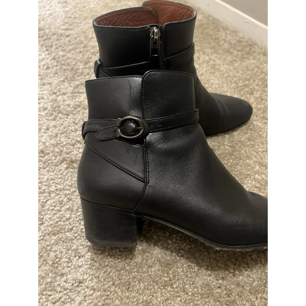 Coach Women's Chrystie Bootie Black Leather Ankle Heeled Size 9